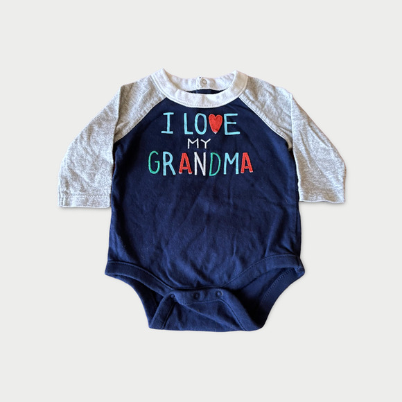Gap Infant Baby 1pc Snap Bottom Love My Grandma Quarter Sleeve Blue 0-3mos - Picture 1 of 4